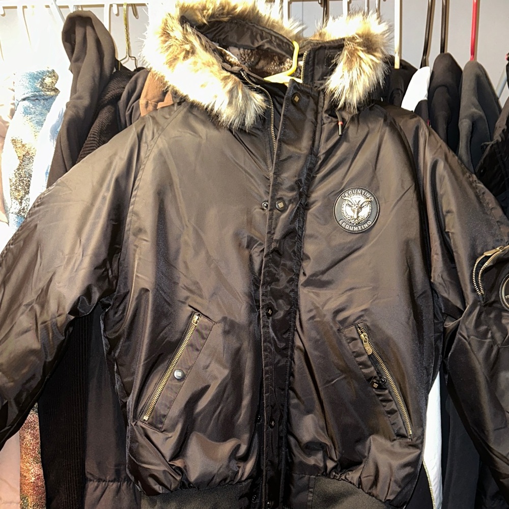 Stylish Black Puffer Jacket with Fur Trim